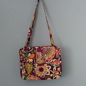 Vera Bradley Shoulder Bag Crossbody Quilted Purple Green Front Flap Pocket
